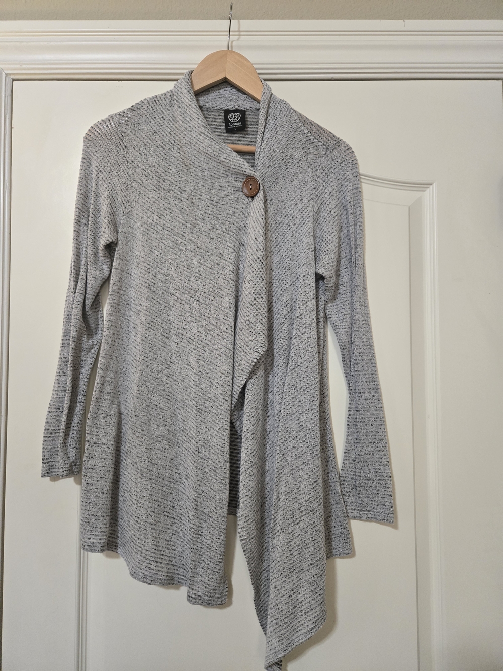 bobeau Heather Gray Shawl Collar Drape Cardigan with Wooden Button